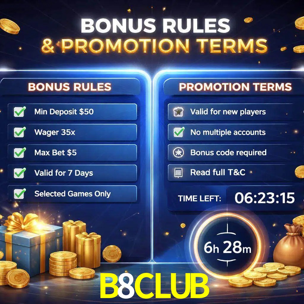 Reglas de promoción B8CLUB y condiciones de bonos explicadas visualmente