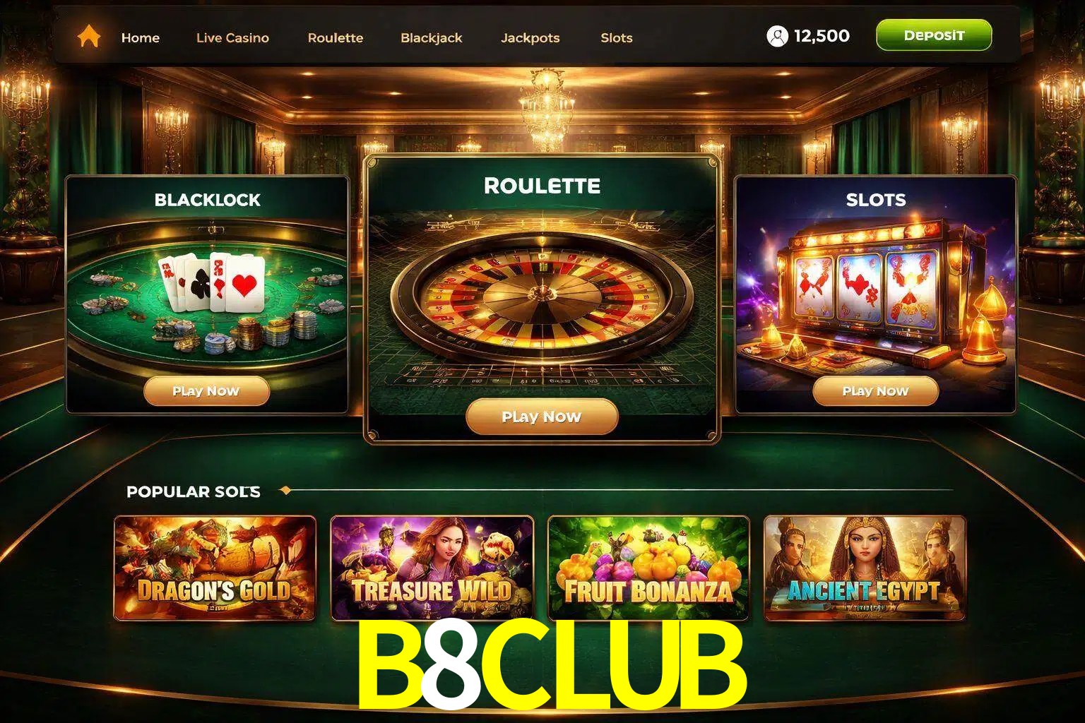 Vista de la plataforma B8CLUB Casino mostrando categorías organizadas de juegos en línea